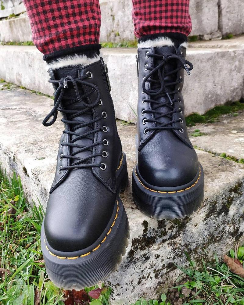 Black Men's Dr Martens Jadon Leather Faux Fur Lined Platform Winter Boots | CA 577ILH